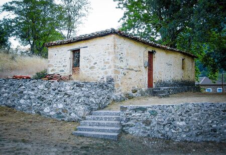 old stone house with ceramic roof  in Zarouhla village.Greeceの写真素材