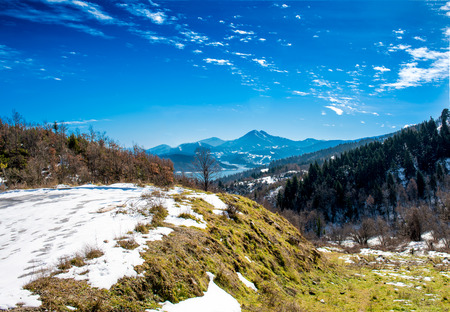 Snowy landscapes. The Lake Plastira on winter. Greece.の写真素材
