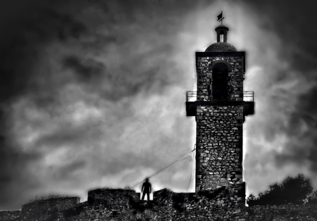 Mysterious apparition on a ancient  castleの写真素材