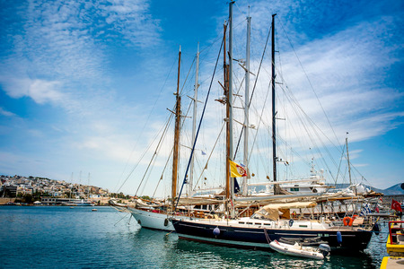 Luxury yacht under clouds at the dock. Marina Zeas, Piraeus,Greeceのeditorial素材