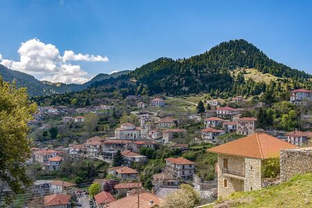 view of mountain village, Baltessiniko in Arcadia, Peloponnese, Greece.の写真素材