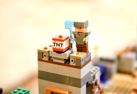 Piraeus - Greece - February 24: A child made his first composition   minecraft blocks