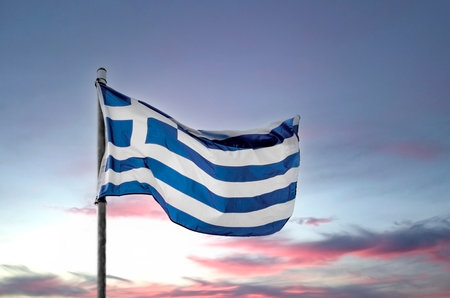 waving Hellenic flag .Greek flag waving.Isolated in white backgroundの写真素材