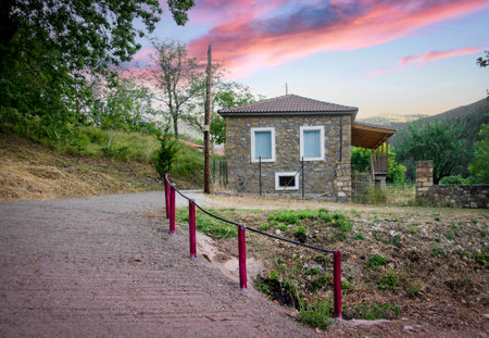 House in Zarouchla village. Achaia, Greece. Mountainous landscapes at autumn and winterの写真素材