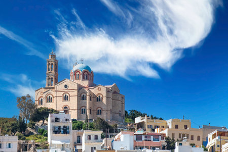 The Holy Church of the Resurrection of Sotiros is an Orthodox church located in Ermoupolis, Syros.の写真素材