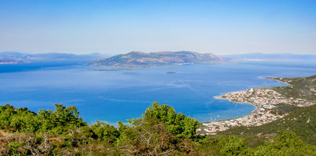 Panoramic aerial view of cape and Kamena Vourla town a tourist destination in Greeceの写真素材