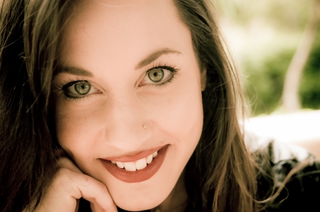 Beautiful young caucasian girl at the parkの写真素材