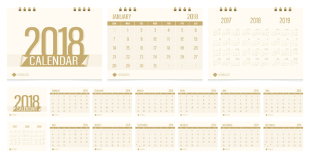 Calendar 2018 week start on Sunday corporate business luxury design gold color layout template vectorのイラスト素材