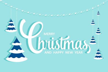 Merry Christmas and Happy New Year banner design vector with stars and Christmas trees.のイラスト素材