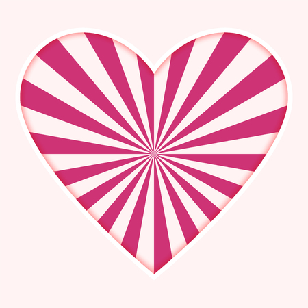 Sun ray heart Valentine's day background design sweet pink two tone color with white line paper cut and shadow vector eps10 のイラスト素材