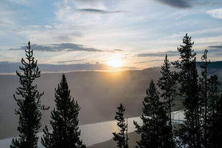 Sun Rise over Hayden Valley in Yellowstoneの写真素材