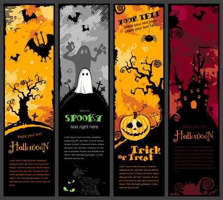 set of four cute halloween bannersのイラスト素材