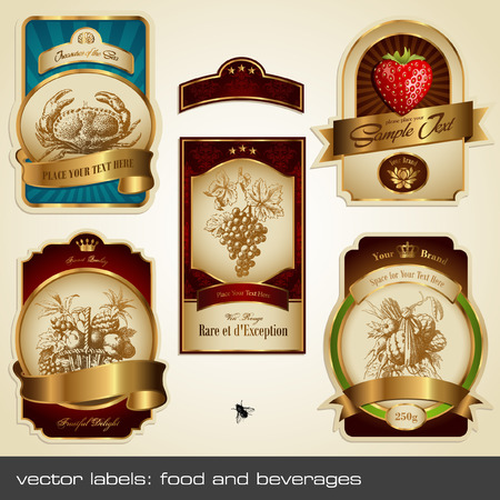 vector labels: food and beveragesのイラスト素材