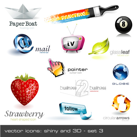 vector icons: shiny and 3d - set 3 Please visit my portfolio for similar images!のイラスト素材