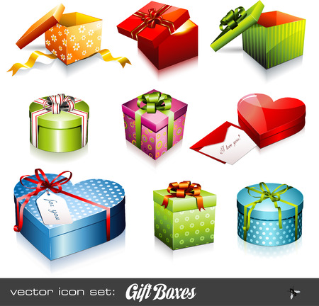 set of nine colorful gift boxesのイラスト素材