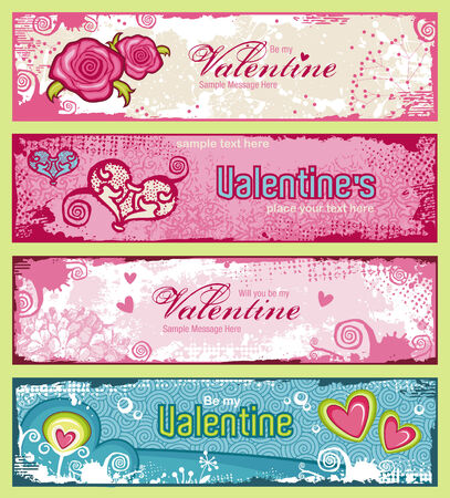 set of four cute valentines bannersのイラスト素材