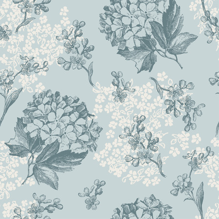retro floral pattern with viburnum flowers and forget-me-nots - tiles seamlesslyのイラスト素材