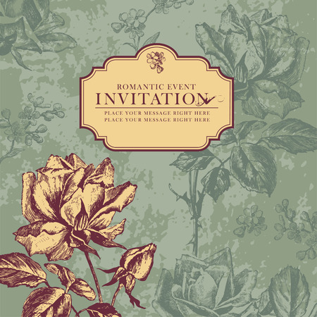 retro floral greeting card with rosesのイラスト素材