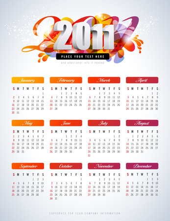 colorful calendar for 2011 - starts sundayのイラスト素材