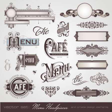 vector set  menu headpieces, panels and ornate design elementsのイラスト素材