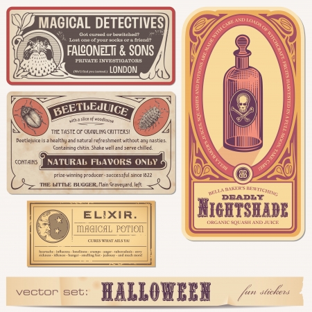 set of funny halloween stickers or labelsのイラスト素材