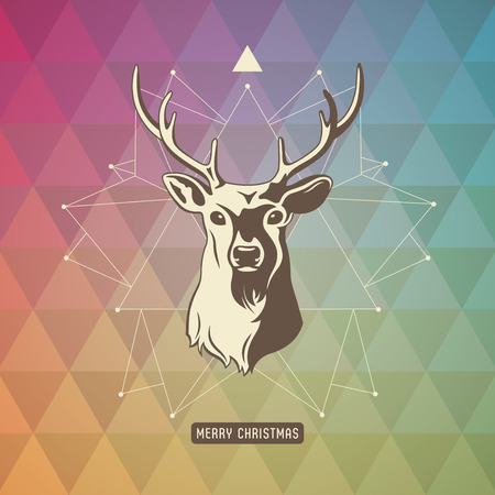 xmas background with geometric pattern, star and deerのイラスト素材