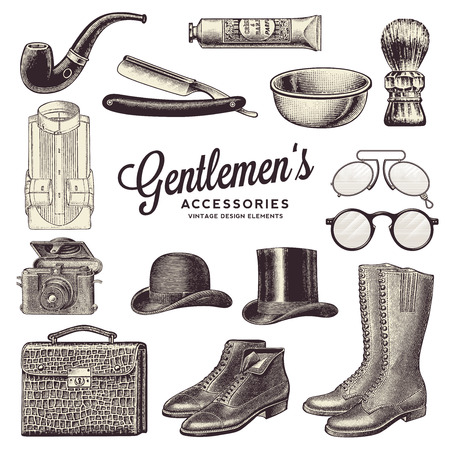 vintage gentlemen's accessories and design elementsのイラスト素材