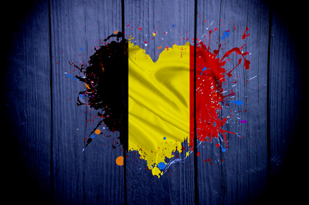Flag of Belgium in the shape of heart on a dark backgroundの写真素材