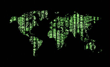 World map with binary code backgroundの写真素材