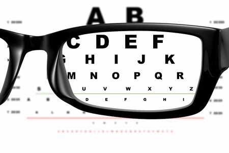 View through glasses on the background of the board for eye examinationの写真素材