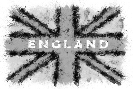 UK flag painted with brush strokes effect. Black and white.の写真素材
