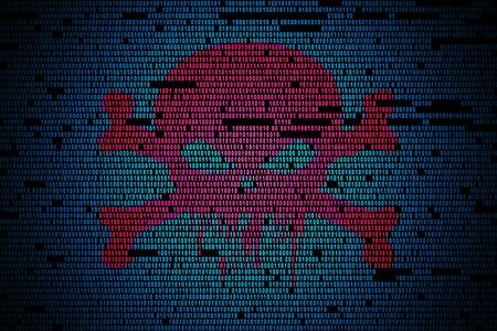Skull on the background of binary code.