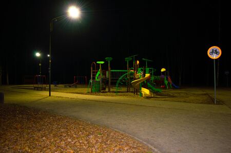 Playground in the night park close upの写真素材