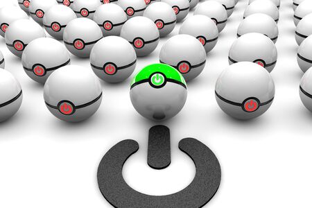 3d illustration of balls with power button