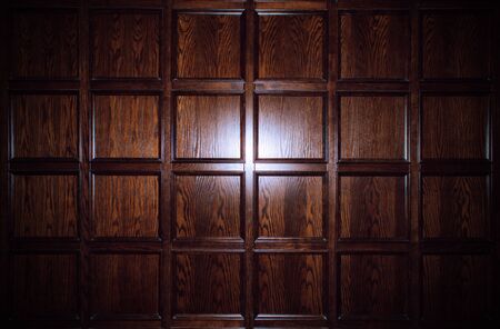 Wall of wood square panels close upの写真素材