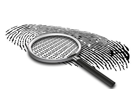 The fingerprint is examined by a magnifying glass.の写真素材