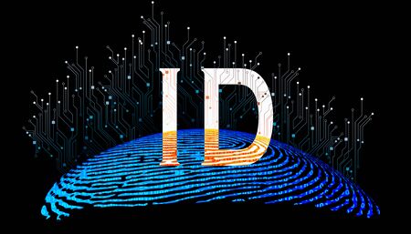 3D illustration of a fingerprint on a black background.の写真素材