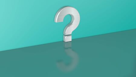 3d illustration of a question mark on a turquoise backgroundの写真素材