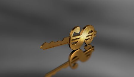 3D illustration of a key in the shape of a dollar signの写真素材