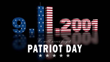 3D illustration American National Day Patriot Day. USA flags with american stars, stripes and...