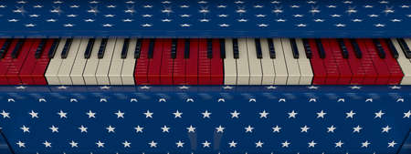 3D rendering of a piano in the colors of the national flag of the united states close upの写真素材