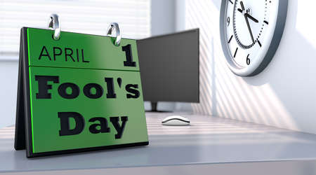 3D rendering of a calendar with the date of April 1st in detail. April fools day.