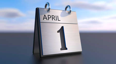 3D rendering of a calendar with the date of April 1st in detail. April fools day.の写真素材