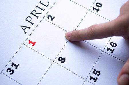 The date of April 1 is circled on the calendar close up. April fool's dayの写真素材