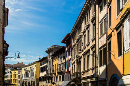 Old street of the Italian Town with bright houses close upの写真素材