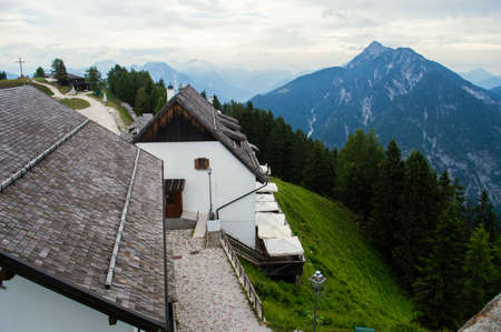 Landscape with mountain and forest views close upの写真素材