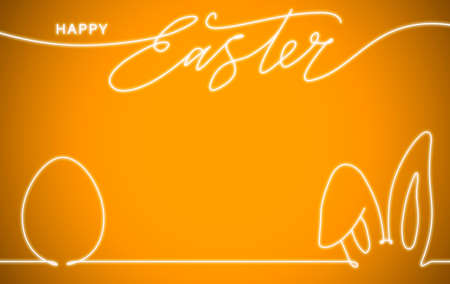 Happy easter. Beautiful inscription, Easter egg and bunny ears close up.