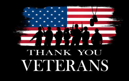 Veterans Day. Soldiers on the background of the flag of America close up
