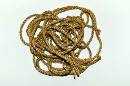 Skein of rope on a white background close up