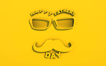 3D rendering Father's Day. Glasses and mustache in yellow in detailの写真素材